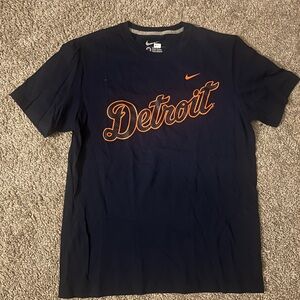 Nike Men's Dark Blue and Orange Detroit Tee